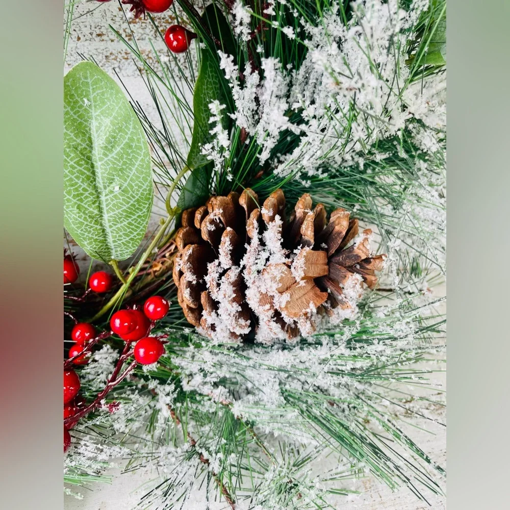 Snowy Long Needle Pine & Berry Wreath